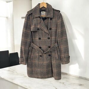 BB DAKOTA PLAID DOUBLE-BREASTED TRENCH COAT MEDIUM